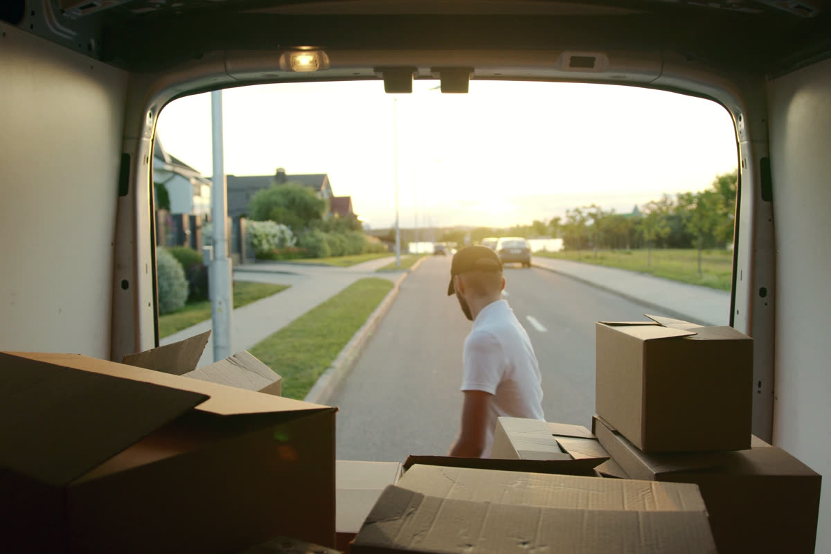 Loading a moving van at the curb