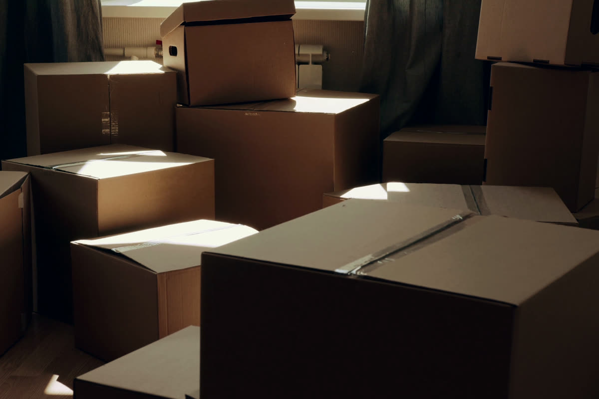 Boxes stacked and ready to load