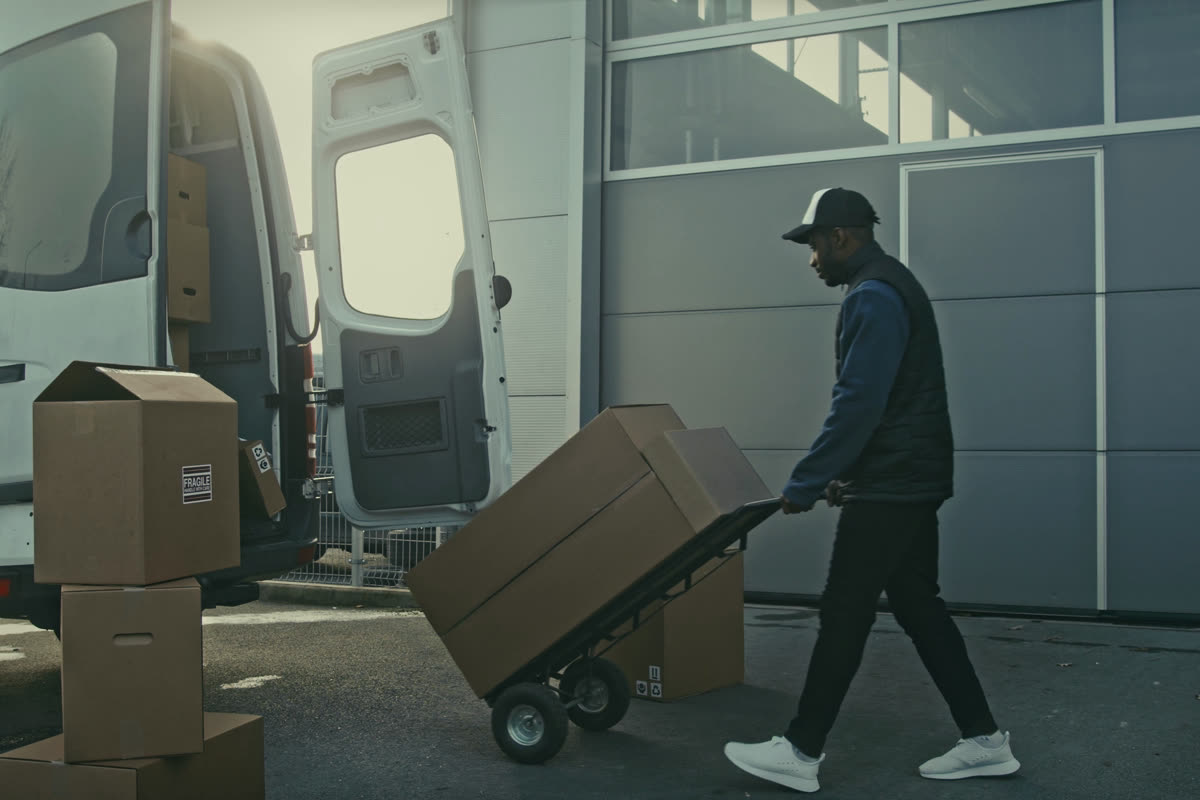 Mover loading boxes into a van